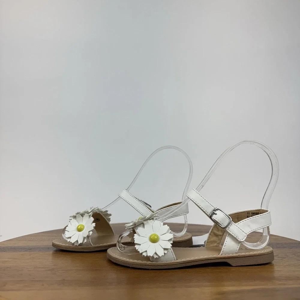 New NWT Little Girls Nordstrom Rack White Faux Leather Daisie Sandals Size 11 C‎